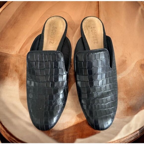 SCHUTZ Black Leather Mule Loafer Flats Size 6 - Picture 1 of 7